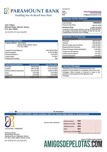 para download Modelo Word e PDF de extrato de hipoteca do Kenya Paramount Bank